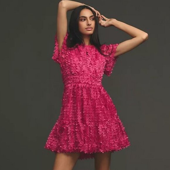 Anthropologie The Somerset Mini Dress: Floral Appliqué Edition in Pink - Picture 1 of 11